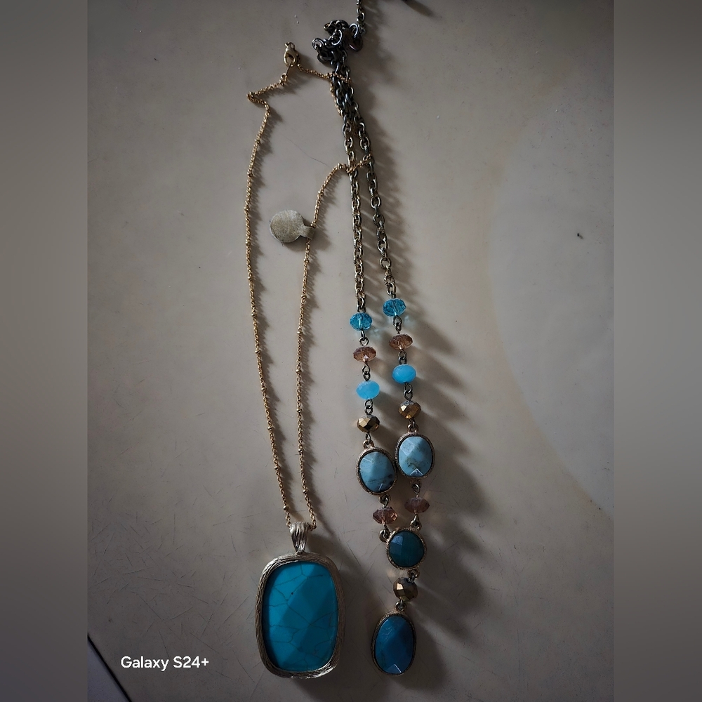 Layered Turquoise Stone Statement Necklace with Gold Chain